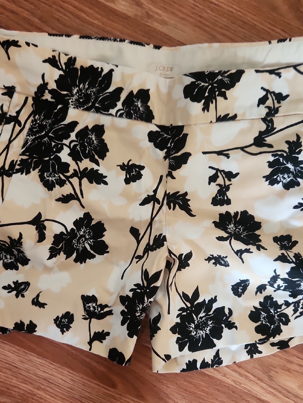 J. Crew Black Floral on Cream Tailored Shorts